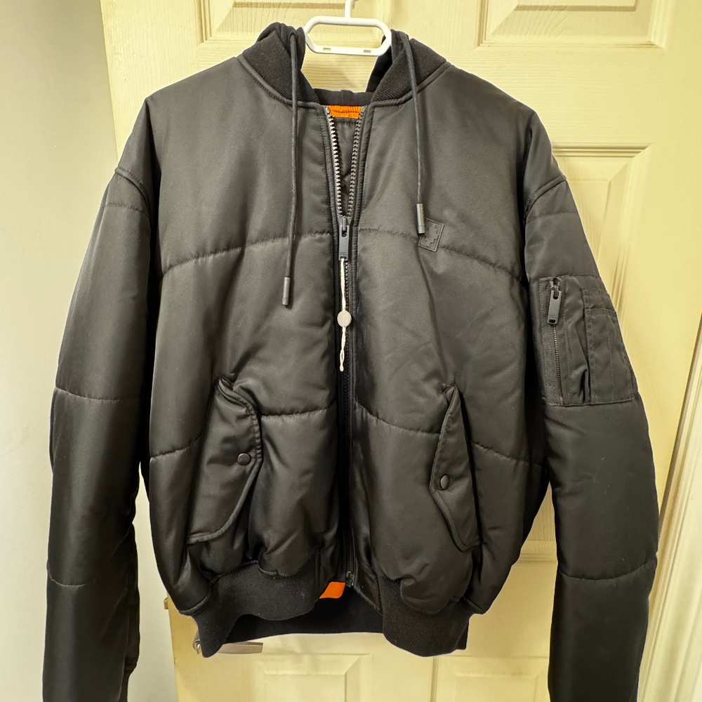 Marcelo Burlon County of Milan Bomber Jacket Black Orange Certilogo Authentic XS